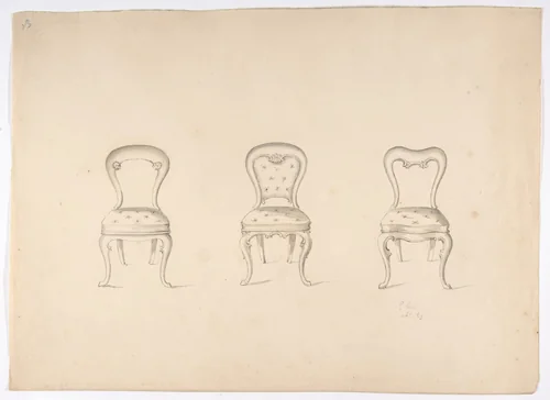 Design for Three Chairs by anonymous, drawing, 1800-1850