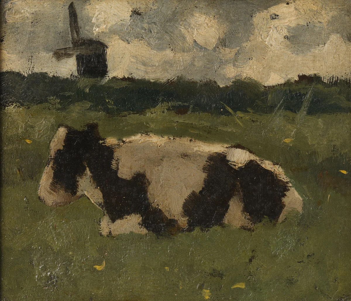Resting Cow with a Mill by Richard Nicolaüs Roland Holst, painting, 1888