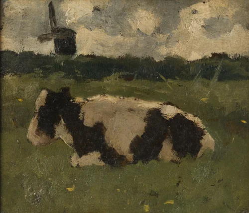 Resting Cow with a Mill by Richard Nicolaüs Roland Holst, painting, 1888