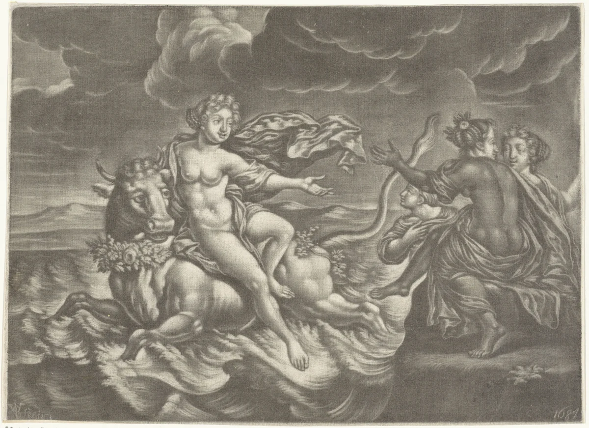 Ontvoering van Europa by Jan van Somer, print, 1681