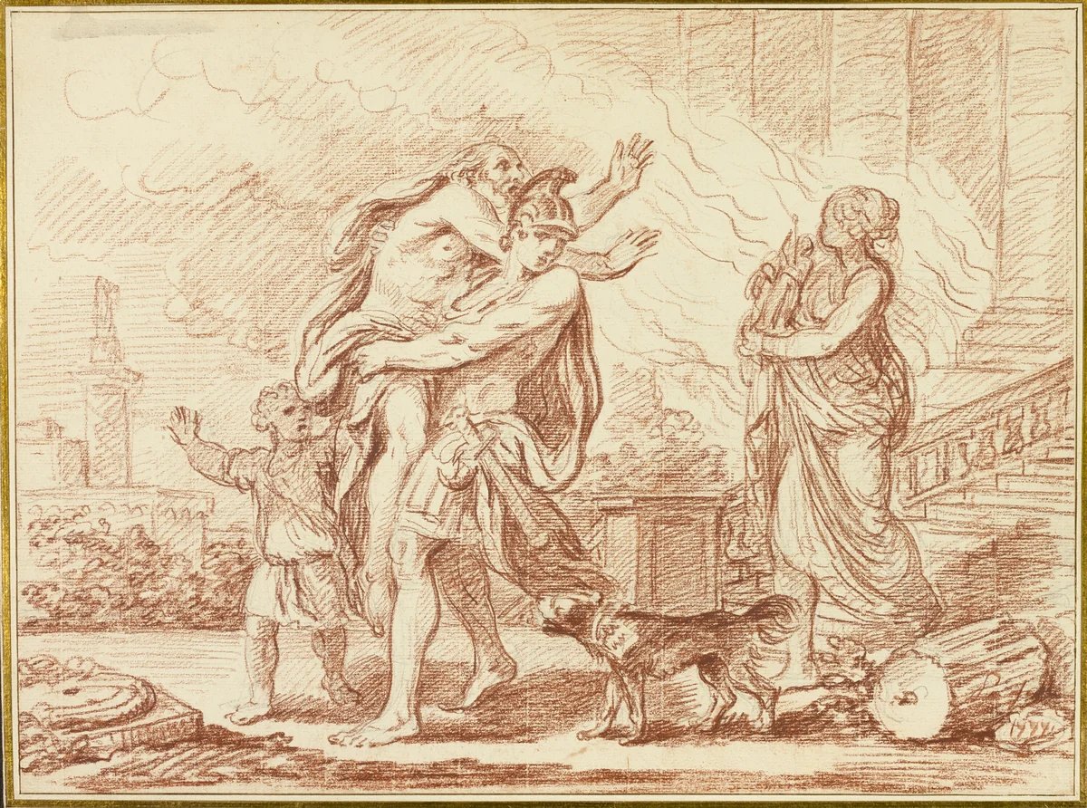 Aeneas Fleeing with Anchises from the Ruins of Troy by Augustin Pajou, drawing, 1777-1809