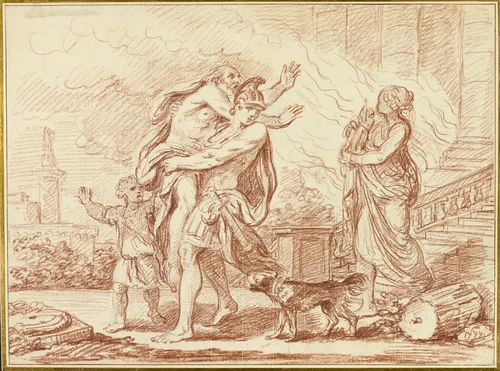 Aeneas Fleeing with Anchises from the Ruins of Troy by Augustin Pajou, drawing, 1777-1809