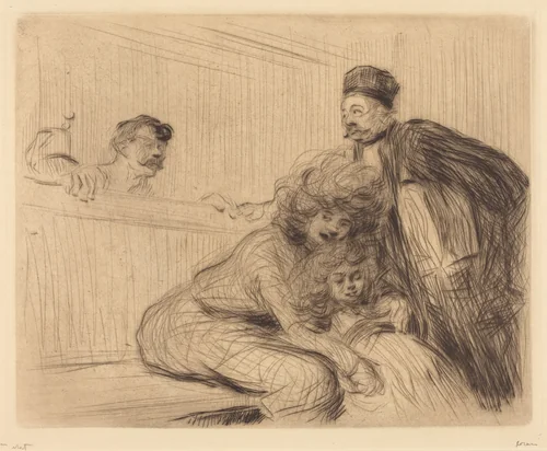 L'avocat parlant au prévenu (1ère planche) (The Lawyer Talking to the Prisoner) (first plate) by Jean-Louis Forain, print, 1909