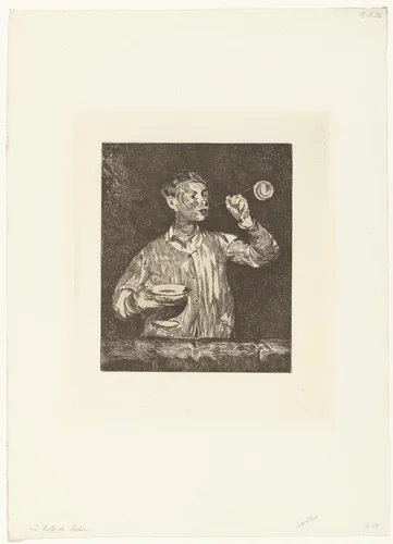 Léon Leenhoff blaast zeepbellen by Edouard Manet, print, 1868-1869