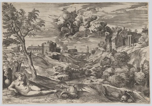 Ruggiero Rescuing Angelica by Cornelis Cort, print, 1565