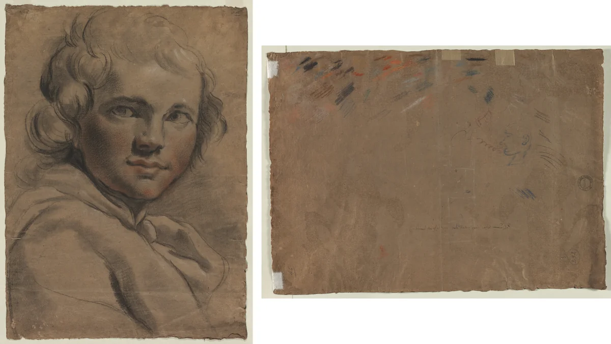 Head of a Young Man (recto) Sketch of a Head (verso) by Gaetano Gandolfi, drawing, 1780-1789