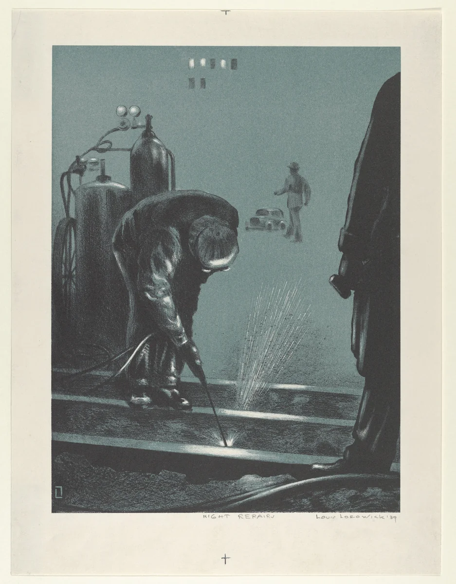 Night Repairs by Louis Lozowick, print, 1939