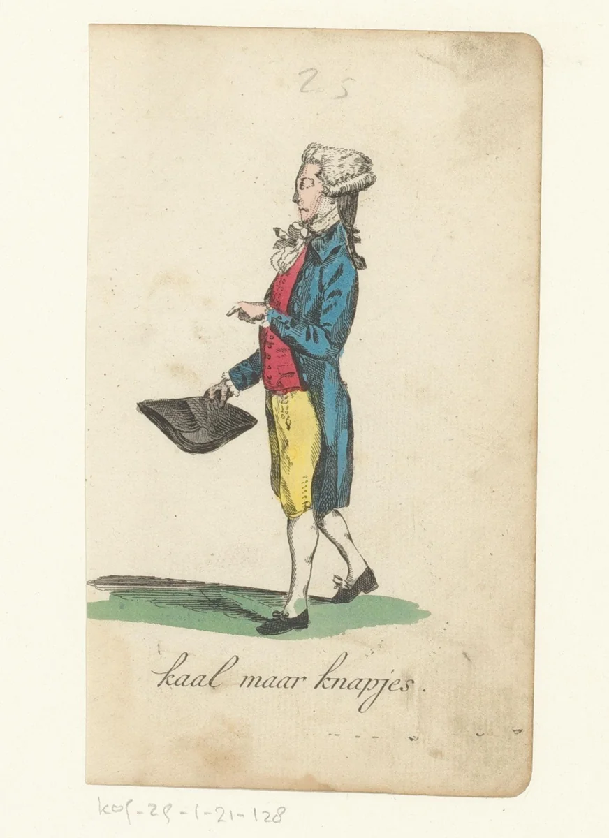 Man met pruik en een steek in zijn hand by anonymous, print, 1821-1829