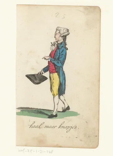 Man met pruik en een steek in zijn hand by anonymous, print, 1821-1829