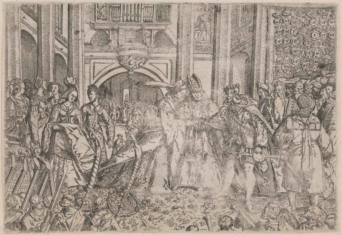 A princely wedding performed by a bishop by anonymous, print, 1671-1699