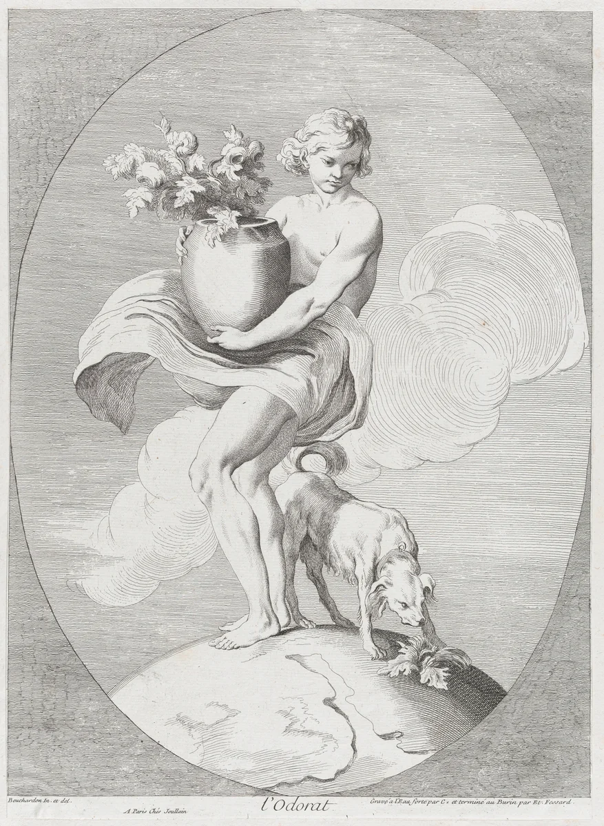 Smell, from "The Five Senses" by Anne Claude Philippe de Tubières, print, 1730-1765