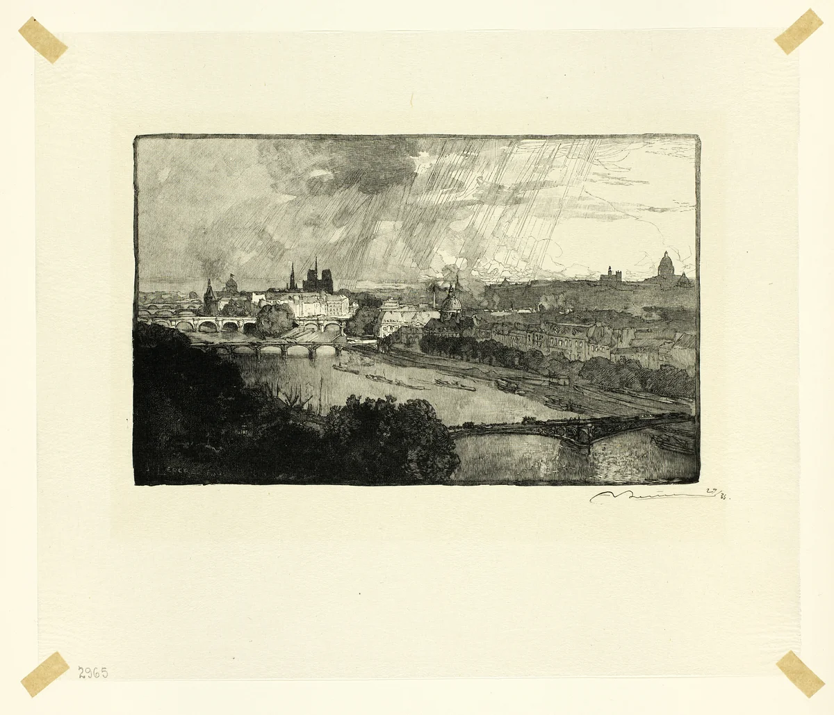 Paris, Viewed from the Pavillon de Flore, plate eleven from Le Long de la Seine et des Boulevards by Louis Auguste Lepère, print, 1890