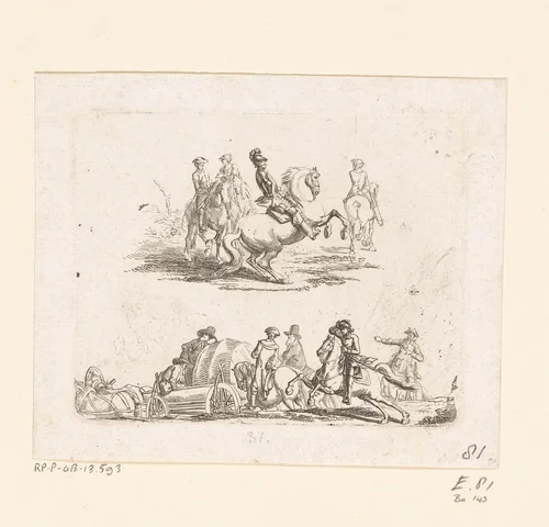 Twee studies van ruiters by Daniel Nikolaus Chodowiecki, print, 1771