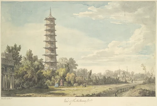 View of the Wilderness at Kew by William Marlow, drawing, 1763