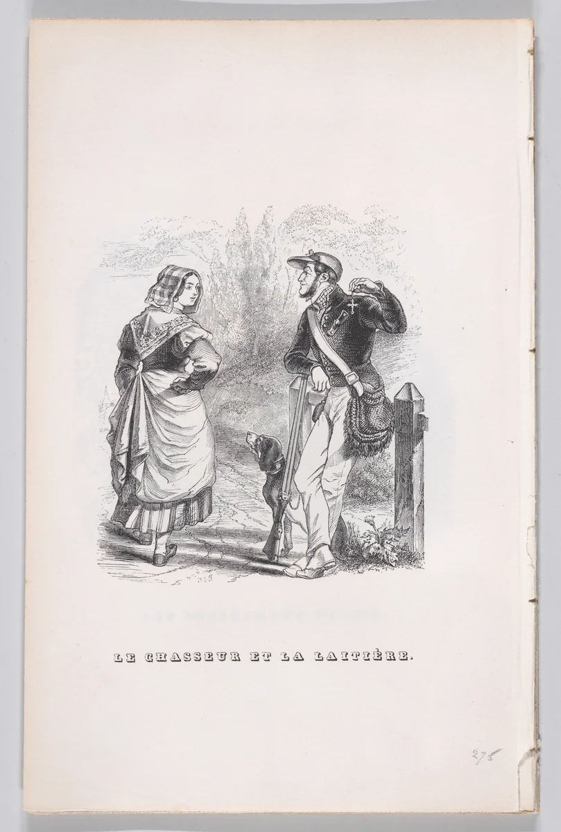 The Hunter and the Milkmaid, from "The Complete Works of Béranger" by J. J. Grandville, print, 1836