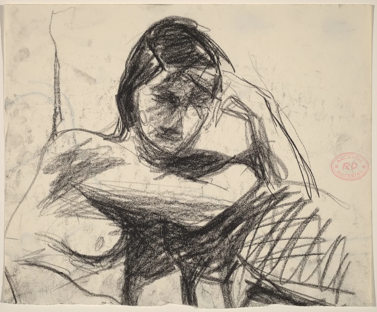 Untitled [nude resting her arms on a cushion] by Richard Diebenkorn, drawing, 1955-1967
