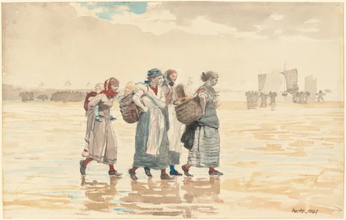 Four Fishwives on the Beach by Winslow Homer, drawing, 1881