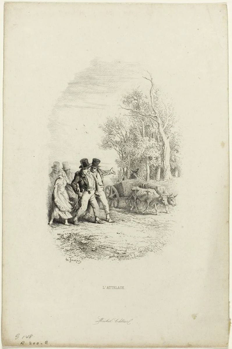 The Oxcart, Illustration from Fables by Lachambaudie by Charles-Émile Jacque, print, 1851