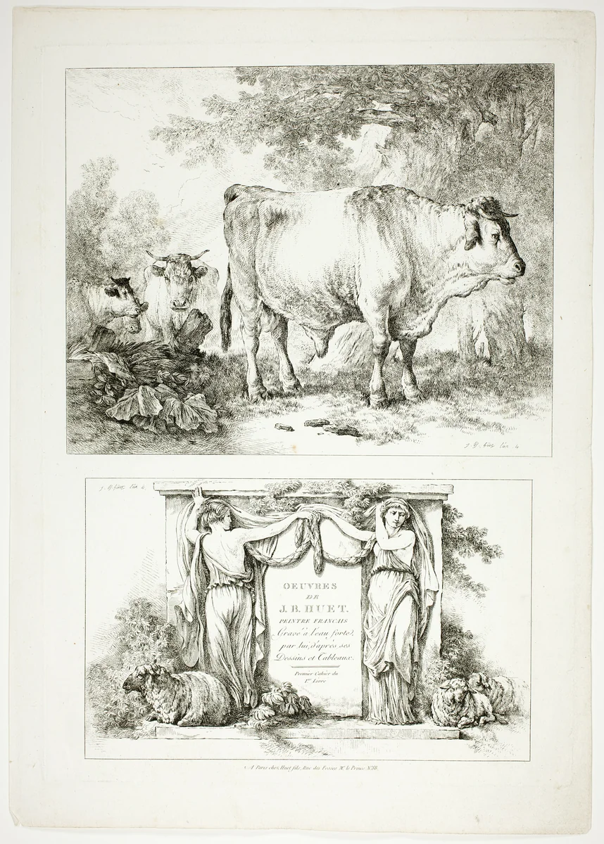 Plate One of 38 from Oeuvres de J. B. Huet by Jean Baptiste Huet, print, 1796-1799