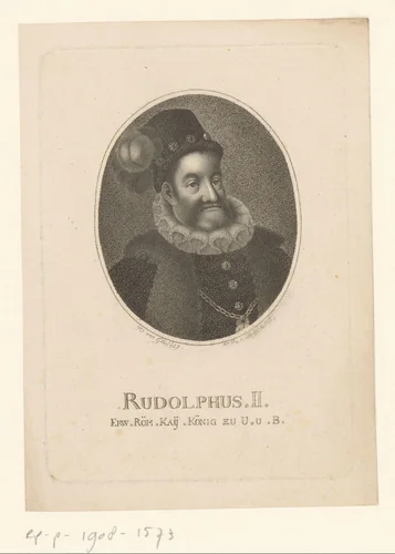 Portret van Rudolf II van Habsburg, Duits keizer by Schenck, print, 1700-1799