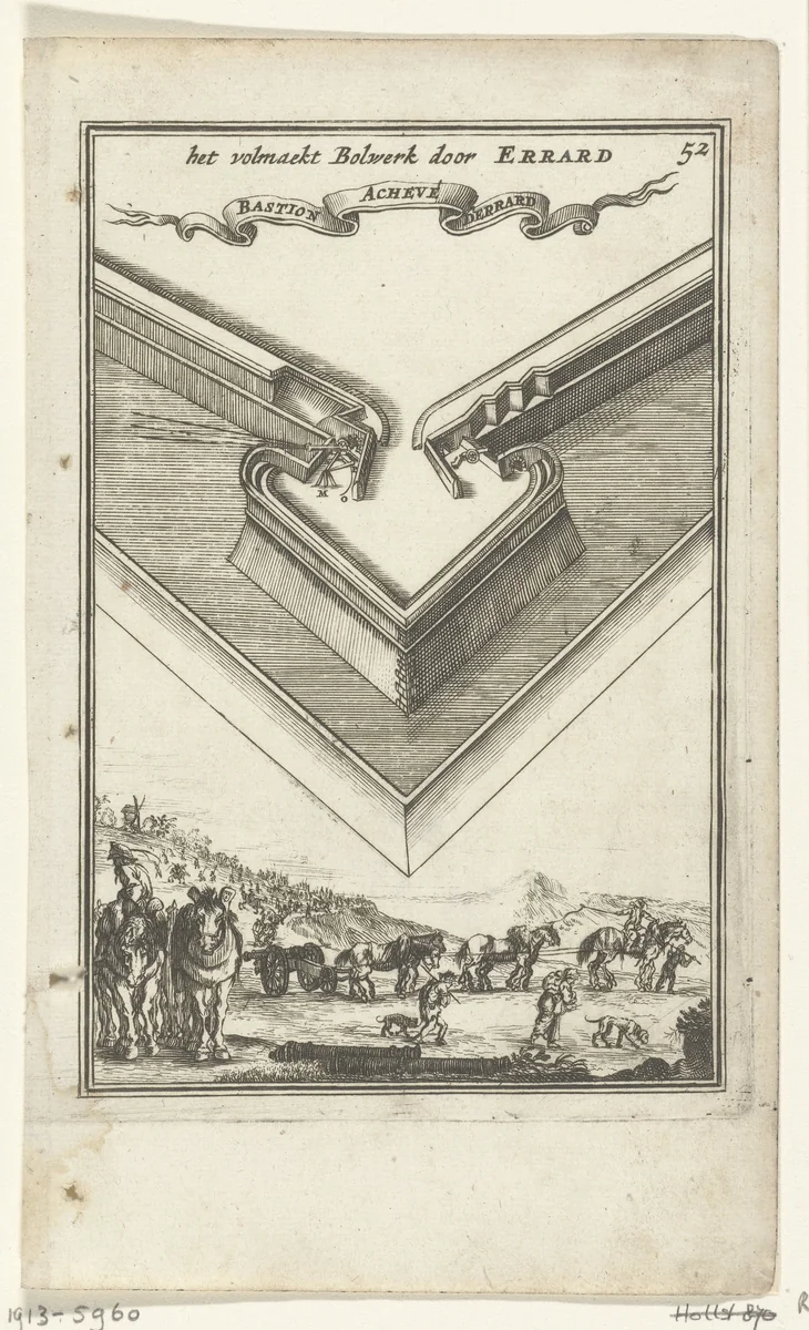Illustratie voor 'Den Arbeid van Mars' van Allain Manesson Mallet by Romeyn de Hooghe, print, 1672