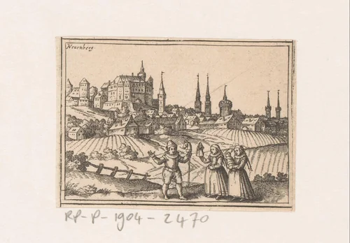 Gezicht op Neurenberg met poppenspelers by Daniel Sudermann, book, 1624
