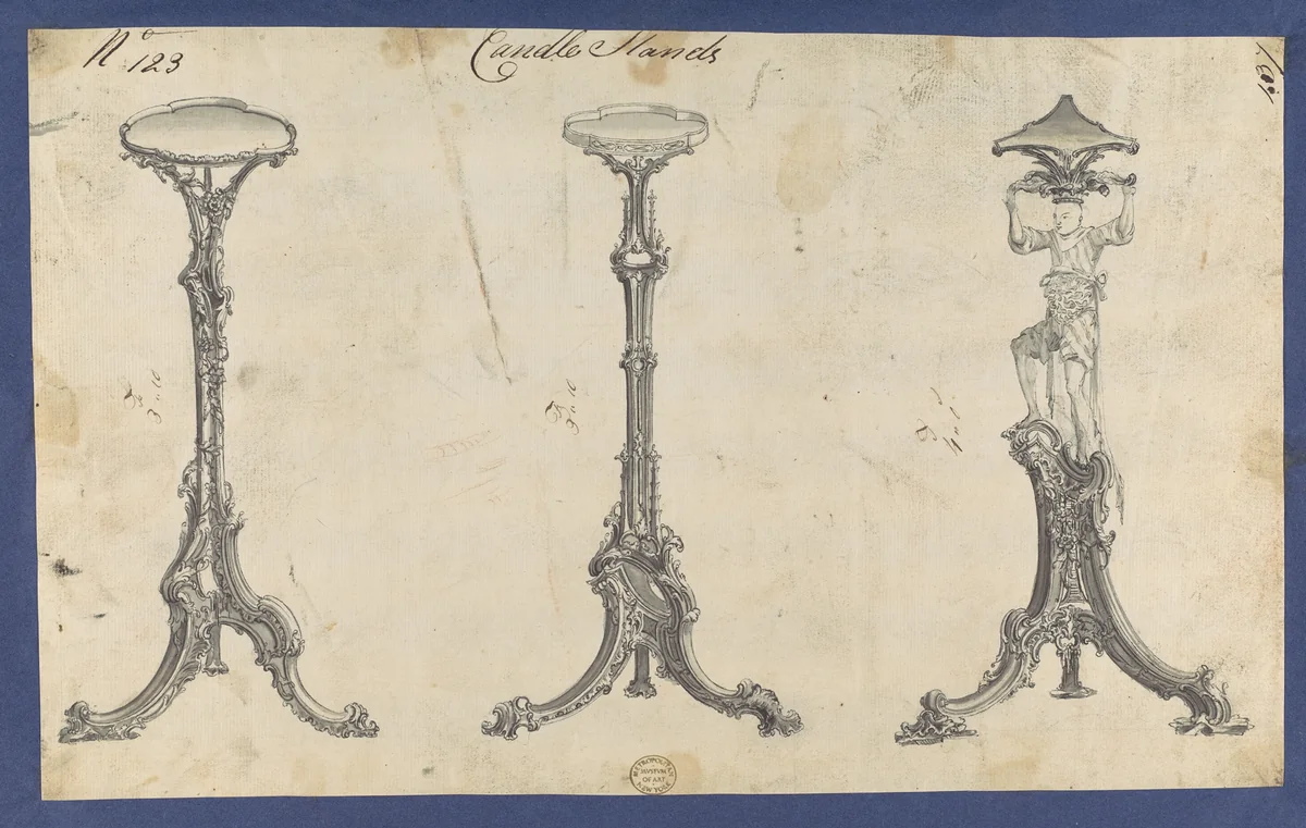 Candle Stands, in Chippendale Drawings, Vol. I by Thomas Chippendale, drawing, 1753