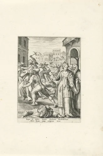 Koningin Izebel laat de profeten uitroeien by Unknown, print, 1591
