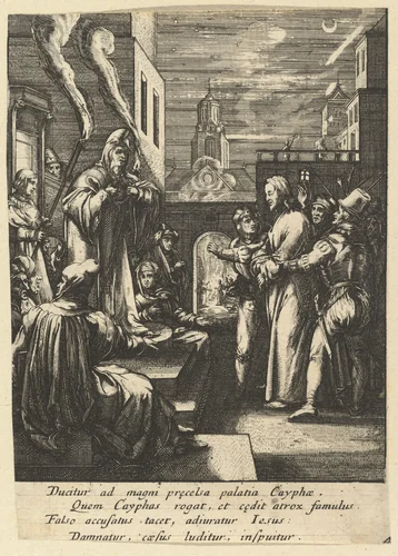 Christ Before Caiaphus, from "The Passion of Christ" by Nicolas Cochin, print, 1610-1700