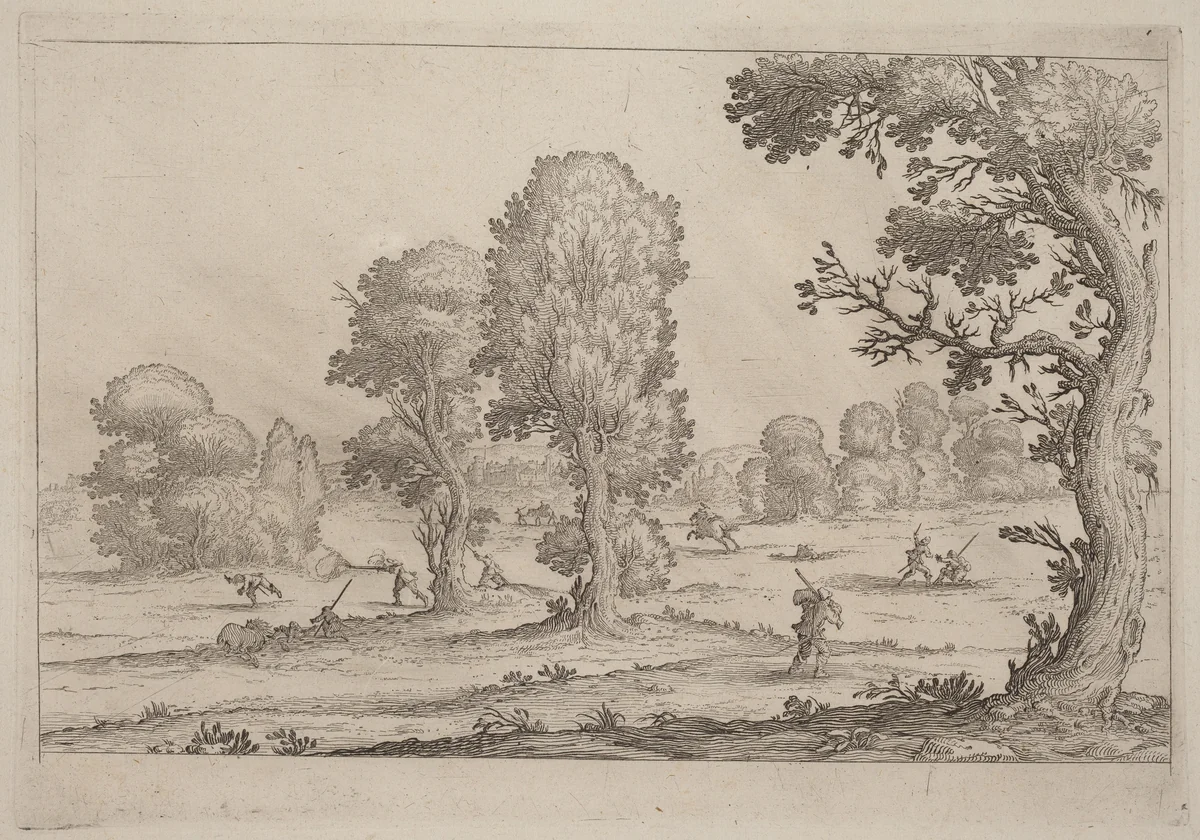 Men Fighting in a Landscape by Ercole Bazicaluva, print, 1638
