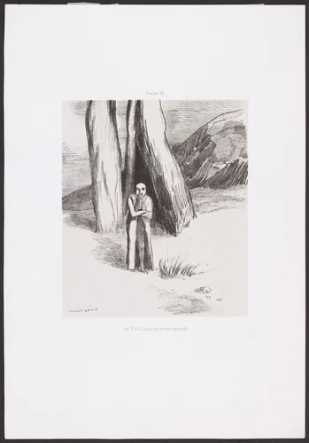 A Madman in a Dismal Landscape (Un Fou dans un morne paysage) from Homage to Goya (Hommage à Goya) by Odilon Redon, print, 1885