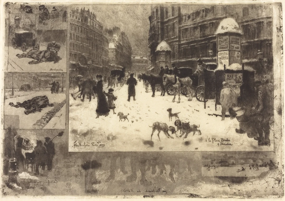 L'Hiver à Paris (Winter in Paris) by Félix-Hilaire Buhot, print, 1879