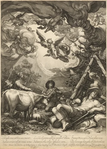 Annunciation to the Shepherds by Jan Pietersz Saenredam, print, 1599