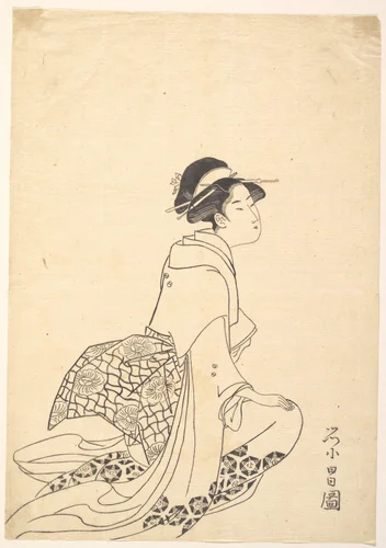 A Woman Kneeling by Chōkōsai Eishō, print, 1792-1801