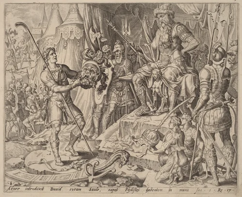 David with Goliath's Head before Saul by Maerten van Heemskerck, print, 1556