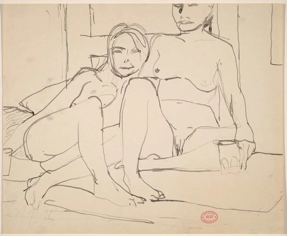 Untitled [two female nudes seated together] by Richard Diebenkorn, drawing, 1955-1967