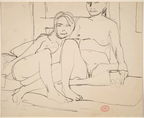 Untitled [two female nudes seated together] by Richard Diebenkorn, drawing, 1955-1967