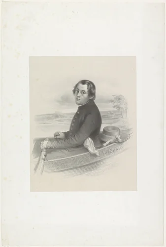 Portret van een onbekende jongen in een boot by Wilhelmus Cornelis Chimaer van Oudendorp, print, 1832-1873