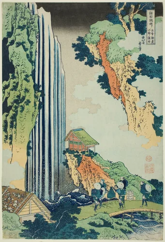 Ono Falls on the Kisokaidō Road(Kisokaidō Ono no bakufu), from the series Tour of the Waterfalls in Various Provinces (Shokoku taki meguri) by Katsushika Hokusai (葛飾 北斎), print, 1828-1838