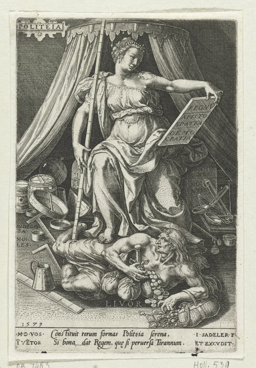 Staatskunst (Politeia) overwint Afgunst (Livor) by Unknown, print, 1579