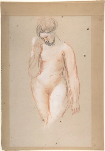 Standing female nude by William Etty, drawing, 1810-1849