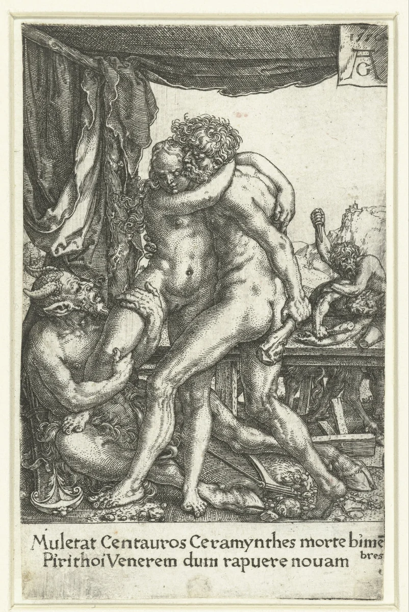 Hercules redt een vrouw van de centaur by Unknown, print, 1550