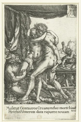 Hercules redt een vrouw van de centaur by Unknown, print, 1550