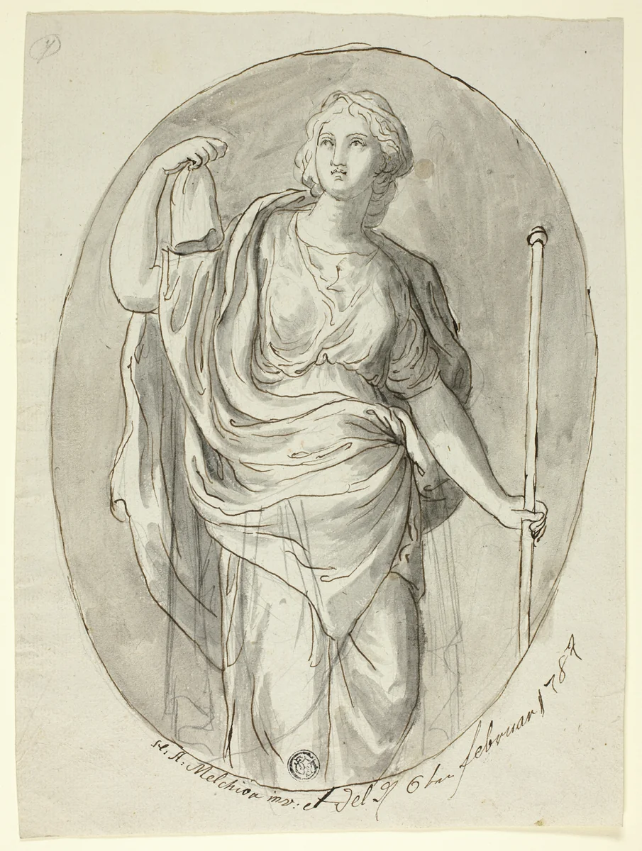 Woman with Staff and Phrygian Cap by Heinrich Anton Melchior, drawing, 1787