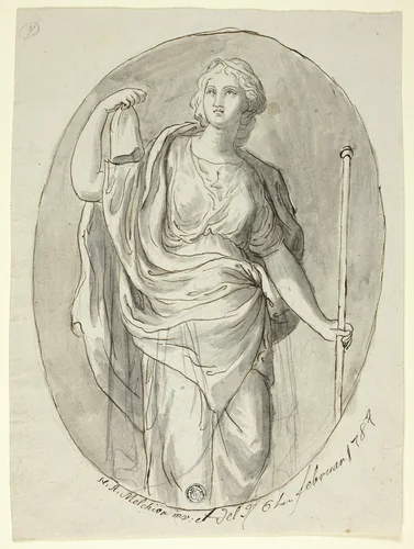 Woman with Staff and Phrygian Cap by Heinrich Anton Melchior, drawing, 1787