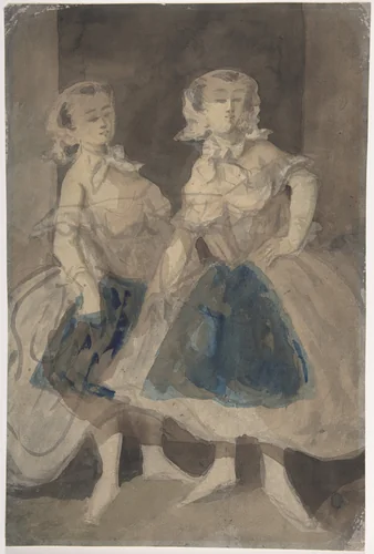 Two Soubrettes by Constantin Guys, drawing, 1815-1892