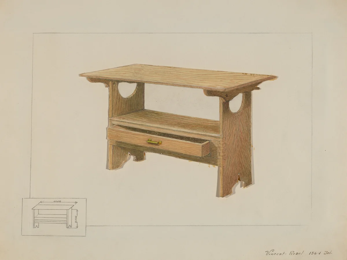 Kitchen Bench Table by Vincent P. Rosel, index of american design, 1936