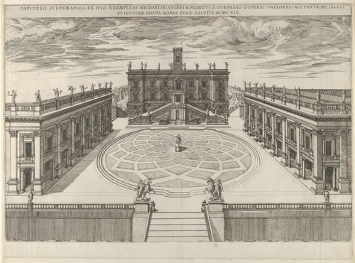 View of the Campidoglio as re-designed by Michelangelo, from "Speculum Romanae Magnificentiae" by Etienne DuPérac, print, 1569