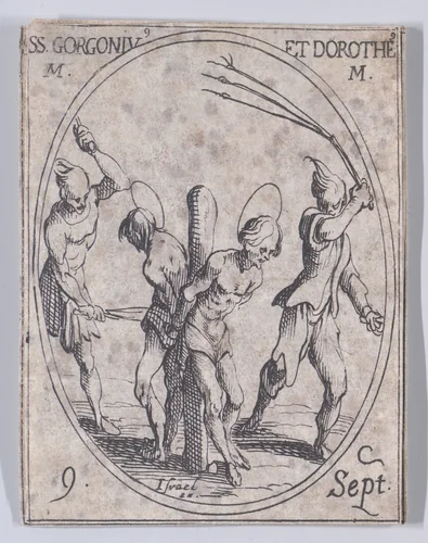 S. Gorgon et St. Dorothée, martyrs (St. Gorgonius and St. Dorotheus, Martyrs), September 9th, from "Les Images De Tous Les Saincts et Saintes de L'Année" (Images of All of the Saints and Religious Events of the Year) by Jacques Callot, print, 1636
