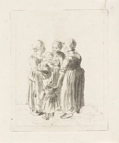Groep van drie vrouwen en twee kinderen by Nicolaas van der Worm, print, 1772-1828